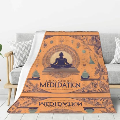 Yoga Meditation Printing Thick Flannel Blanket 80x60in Double-Sided Vertical Soft Sofa Rug
