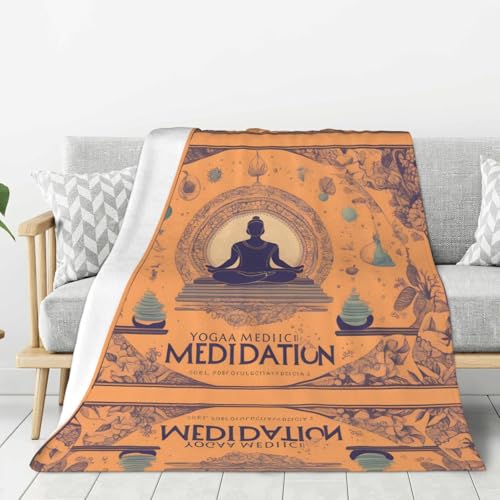 Yoga Meditation Printing Thick Flannel Blanket 80x60in Double-Sided Vertical Soft Sofa Rug