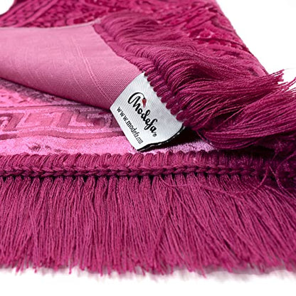 Modefa Luxury Velvet Prayer Rug with Prayer Beads | Soft Elegant Muslim Turkish Janamaz Sajada Carpet for Men and Women | Plain Solid Prayer Mat Ramadan Eid Gift - Paisley (Hot Pink) - color: Hot Pink