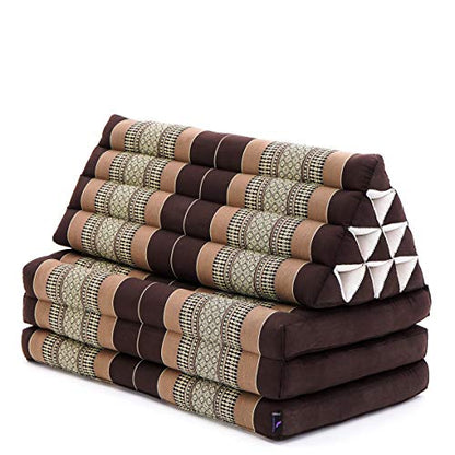 Leewadee 3-Fold Mat XXL with Triangle Cushion – Firm TV Pillow, Foldable Mattress with Cushion Made of Kapok, 67 x 31 inches, Brown - color: Sf10 - Brown, size: 3 seating segments XL
