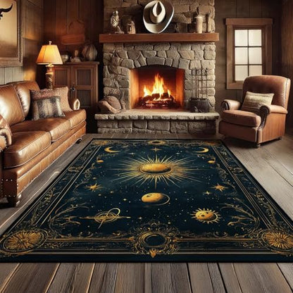 Sun and Moon Celestial Rug, Moon & Stars & Sun Area Rug, Night Sky Rugs, Solar System Rugs, Washable Boho Carpet for Bedroom, Living Room (9' x 12'(Rectangular)) - color: Multi 1, size: 9' x 12'(Rectangular)
