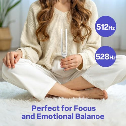 Tuning Fork Set – 128Hz 432Hz 512Hz 528Hz Weighted & Unweighted Frequency Tools with Activator, Mallet & Vegan Pouch – for Yoga, Meditation, Chakra, Ideal as a Gift