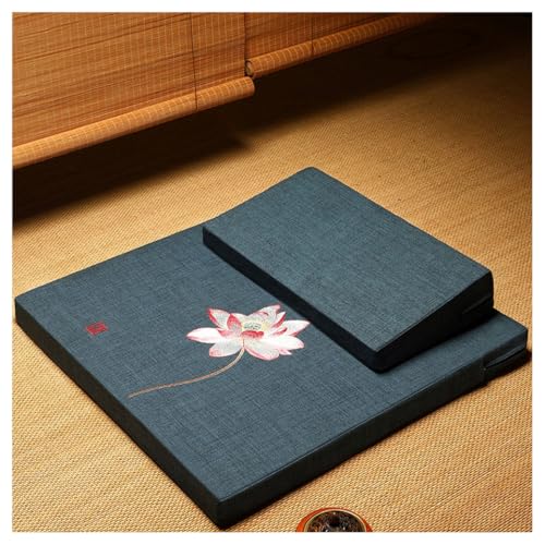 Japanese Foldable Meditation Cushion Set,Yoga Meditation Floor Pillow,Large Meditation Mat and Pillow Set for Sitting on Floor for Floor Balcony Mat Bedroom Patio blue-70cm - color: Blue, size: 70cm
