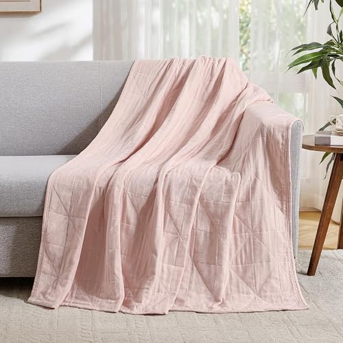 Exclusivo Mezcla 100% Cotton Muslin Throw Blanket for Couch, 4-Layer Moisture-Wicking and Breathable Ultra Soft Gauze Blanket for Spring Summer, 50"x60", Pink