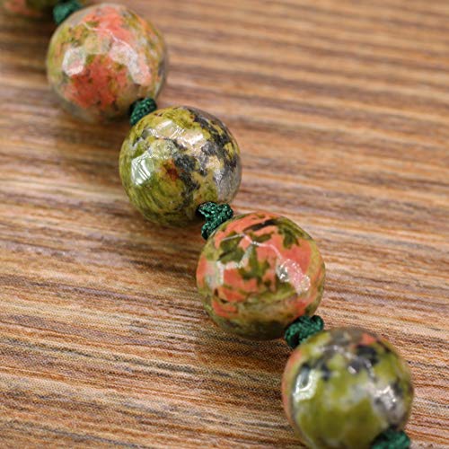 COAI OM Charm Hand Knotted Tassel 108 Mala Beads Necklace - color: Faceted Unakite, size: 8mm