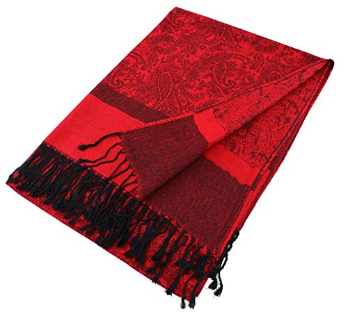 PASKMLNA Paisley Jacquard Pashmina Shawl Wrap Scarf Stole - color: Red Black