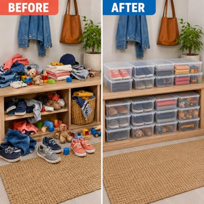Clear Shoe Storage Boxes with Lids - Stackable Plastic Organizer Bin for Closet, Sneaker Storage, Accessories - Shatterproof, Secure-Fit, 14 x 10.5 x 5.5 in, Set of 3 - size: Set of 3