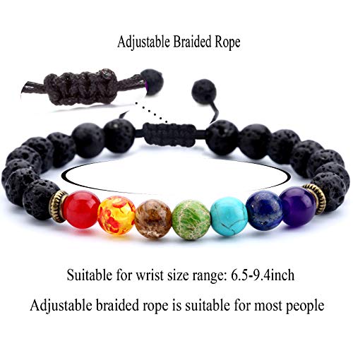 Men Women 8mm Lava Rock Beads Chakra Bracelet Braided Rope Natural Stone Yoga Bracelet Bangle - color: 3 Pcs Set 2-21004