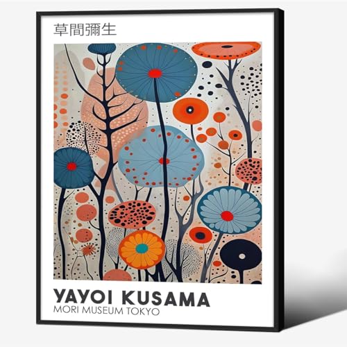 Yayoi Kusama Black Framed Wall Art 12x16in Vintage Japanese Painting Posters Tokyo Aesthetic Prints Infinity Dots Picture Modern Ukiyo-e Decor Artwork for Bedroom Living Room Gallery Decorations - color: Japanese Art01, size: 16"L x 12"W, style: Framed