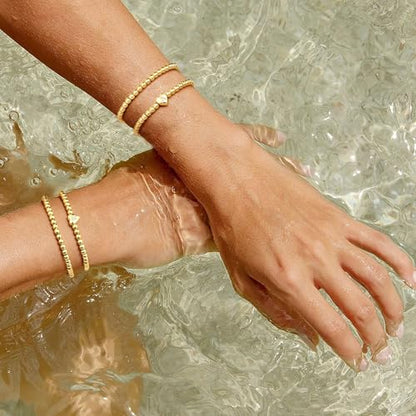 M MOOHAM Gold Initial Bracelets for Women Girls - 14K Gold Plated Bracelet for Women Trendy Letter A-Z Bracelets Dainty Heart Bracelet, Personalized Jewelry Gifts - color: G