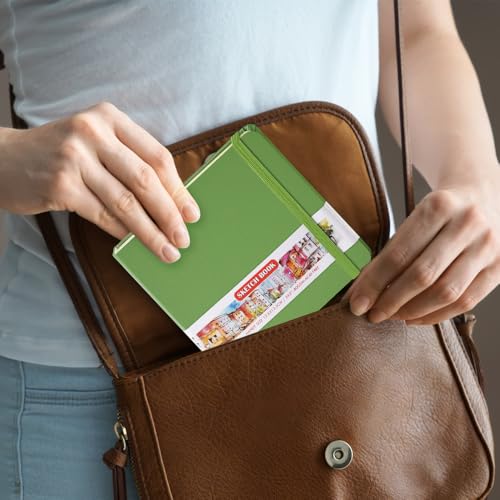 E-WEICHEN Square 5x5 inches 80gsm 96sheets/192 Pages Notebooks Blank Sketchbooks Travel Journal Pocket Hardcover Paint Writing Diary Memo Planner PU Leather Cover. Green - color: PU Cover-5x5in-Green
