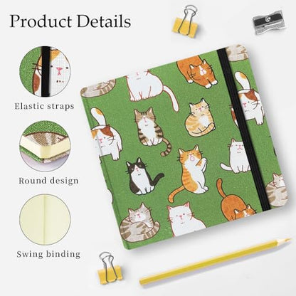 Mifuner Small Square 4.8x4.8 80gsm Mini Notebooks Blank Pages Sketchbooks Travel Journal Pocket Hardcover Paint Writing Notebook Blank Diary Memo Planner Sketchbook Fabric Cover, Cat - color: Cloth-Cat
