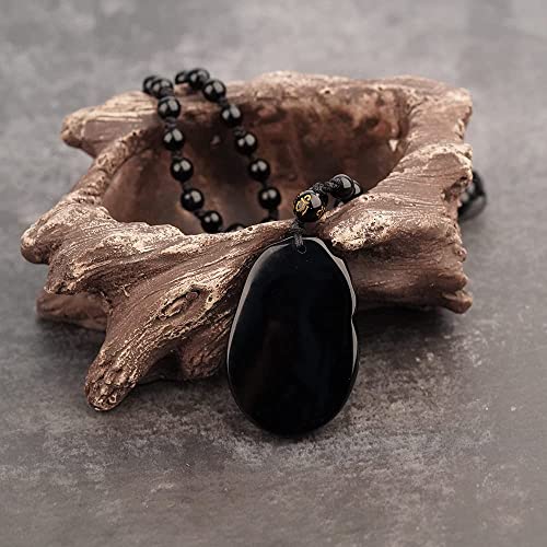 Black Obsidian Necklace Natural Crystal Amulet Protection Pendant with Adjustable Rope Lucky Talisman Necklaces Jewelry Gift for Men Women - color: Yin Yang TaiChi