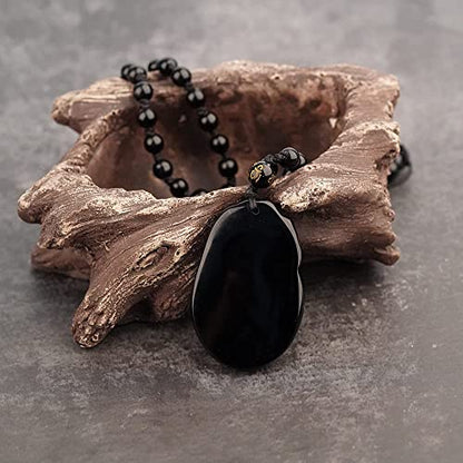 Black Obsidian Necklace Natural Crystal Amulet Protection Pendant with Adjustable Rope Lucky Talisman Necklaces Jewelry Gift for Men Women - color: Yin Yang TaiChi