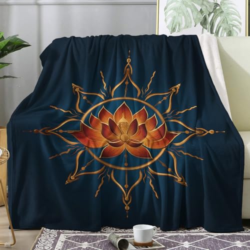 Lotus Flower Throw Blanket, Zen Meditation Pattern Design Fleece Blanket for Bed Couch, Ultra Soft Plush Flannel, Lotus Flower Decor, Gifts, 50x60 - color: Dark Mineral Blue, size: Throw (50"x60")