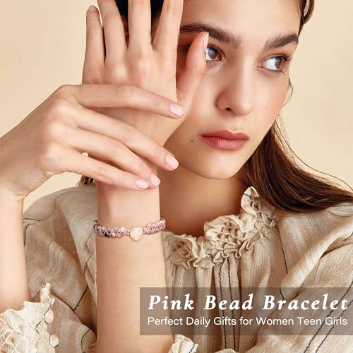 Gifts for Daughter Granddaughter, To My Mom Grandma Wife Girlfriend Sister Jasper Heart Bracelets Birthday Graduation Anniversary Christmas Stocking Stuffers Valentines Mothers Day Jewelry - style: 4.Gift To My Granddaughter: Pink Beads