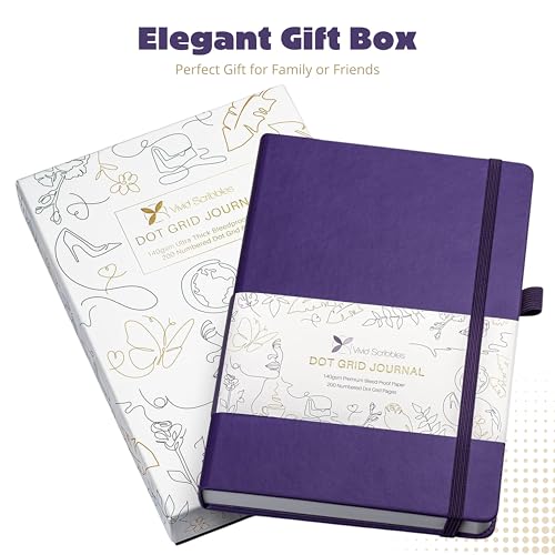 Dotted Journal – 140gsm Bleed Proof Thick White Paper – 200 Numbered Dot Grid Pages – 5.8 x 8.3 inch Bullet Dotted Notebook - color: purple