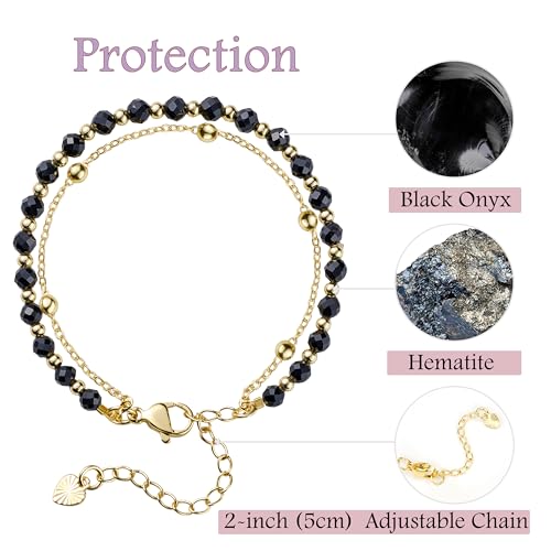 Farfume Crystal Bracelet Beaded Bracelets 4mm Natural Stone Beads Gemstone Handmade Jewelry Gift for Women - color: Black Onyx-Strength & Focus