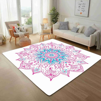 Mandala Indian 5x7 Area Rugs Living Room Spiritual Meditation Washable Bathroom Rugs Non Slip Bohemian Circular Outdoor Carpet Fluffy Rug Soft Flannel for Indoor Hallways Kitchen Mats Bedroom Decor - size: 5x7ft