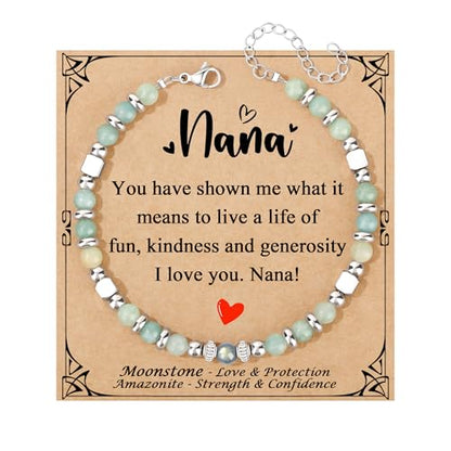 JoycuFF 𝗚𝗶𝗳𝘁𝘀 𝗳𝗼𝗿 𝗪𝗼𝗺𝗲𝗻 𝗠𝗼𝗼𝗻𝘀𝘁𝗼𝗻𝗲 𝗕𝗿𝗮𝗰𝗲𝗹𝗲𝘁 Amazonite Colorful Imperial Jasper Stainless Steel Beads Bracelets, Graduation Christmas Valentines Mothers Day Birthday Gifts - style: Nana Gifts-Amazonite