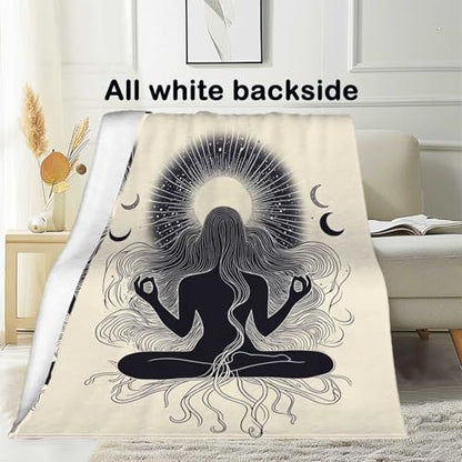 Mystic Feminine Meditation Blanket for Women and Girls, Cream Tone Spiritual Throw for Relaxation or Yoga, Unique Gift for Mom Sister or Spiritual Practitioners, 60x80 Inches - size: 80"x60"