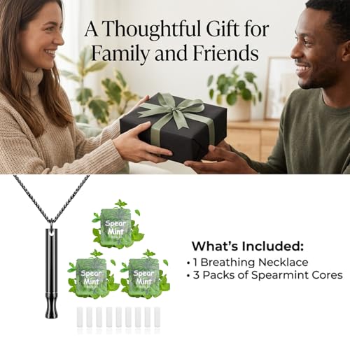 LAMKHOO Breathing Necklace to Quit Smoking and Vaping with Refillable Mint Pods Stop Smoking Aids Fidget Necklace for Anxiety Relief Smokeless Inhaler for Adults (Black) - color: Black