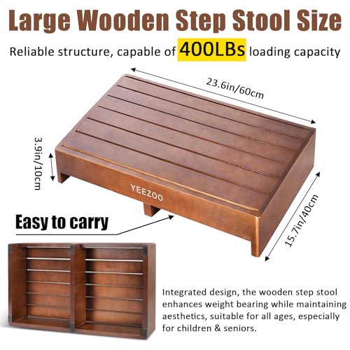 Wooden one Step Stool- Solid Pine Wood Step Riser with Non-Slip Pads, Wood Step Stool for Elderly Adults, high Bed, Bathroom, Kitchen (23.6" L*15.7" W*3.9" H, Brown, 400LBs Capacity) - color: Brown, size: 23.6IN