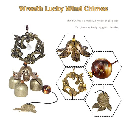 Wreath Wind Chimes Metal Garden Bells Hummingbird WindChimes for Lucky Outdoor Garden Patio Hanging Decor Gift for Mother