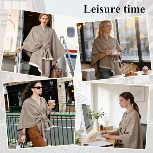 QUIRAI Shawl Wraps for Women, Elegant Pashmina Poncho Shawl for Air Conditioned Rooms,Birthday Gifts for Women Mom Wife - color: Light Khaki