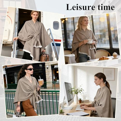 QUIRAI Shawl Wraps for Women, Elegant Pashmina Poncho Shawl for Air Conditioned Rooms,Birthday Gifts for Women Mom Wife - color: Light Khaki