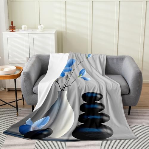 Zen Stones Bed Blanket Kids Girls Blue Orchid Flannel Blanket Soft Cozy Lightweight Yoga Meditation Plush Fleece Zen Spa Blanket Gifts for Couch Bed Office Sofa(40x50 Inches) - color: Gray, size: 40"×50"