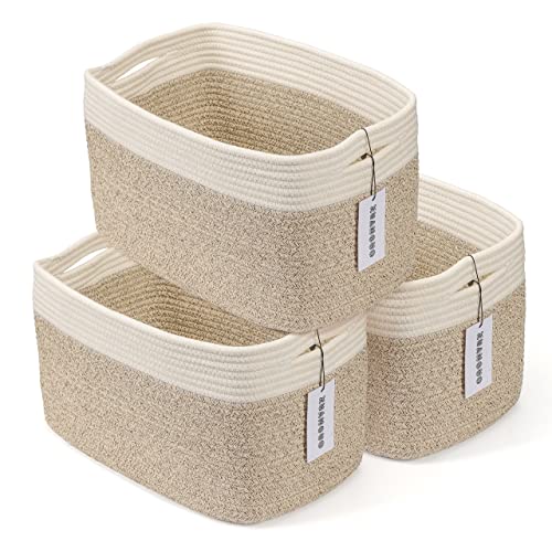 Cotton Rope storage Basket Bins Woven Basket for Organizing Shelves 15X10X9.3" Rectangle Decorative Baskets For storage Clothes Toys Books Towels Nursery basket organizer 3 pack white and brown - color: white and brown