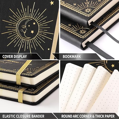 Artfan Dotted Journal/Notebook - Dot Grid Hard Cover Notebook, Premium Thick Paper with Fine Inner Pocket, Black Smooth Faux Leather, Pen Loop, 5.8''×8.4'' - Black - color: BLACK18