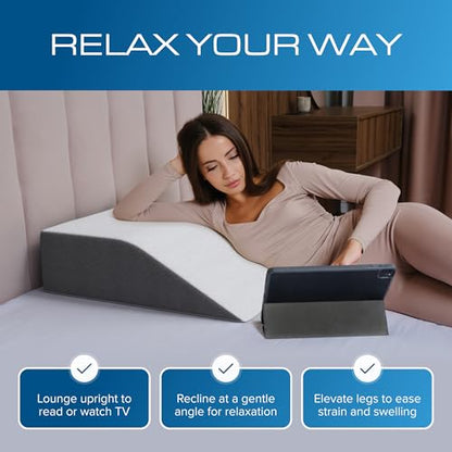 Kolbs Bed Wedge Pillow for Sleep Apnea, FSA Eligible Acid Reflux, and Back Pain Relief, with Chic Jacquard Cover - Headboard Wedges for Sleeping (Flat Top 7" Height) - size: Flat Top 7" Height