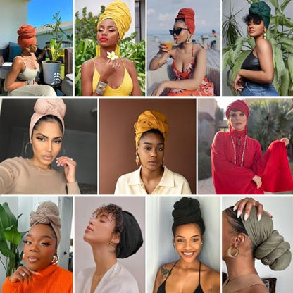 XTREND 1 Piece Stretch Head Wrap Jersey Turban Long Hair Scarf Soft Fashion Headband Solid Color Breathable African Knit Head Scarves Turban Tie for Women (Dark Gray) - color: Z1 Dark Gray