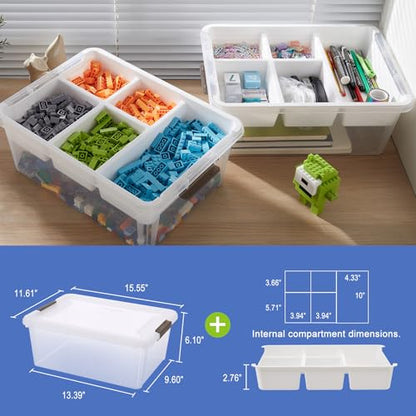 MACOPRO 17 QT Plastic Storage Box with Removable Tray, Bins with Lids, 2 Packs Clear Storage Container for Craft Supplies, Beads, Tools, Sewing, and Playdoh Organization(White, 2Pack-17QT) - size: 2Pack-17QT