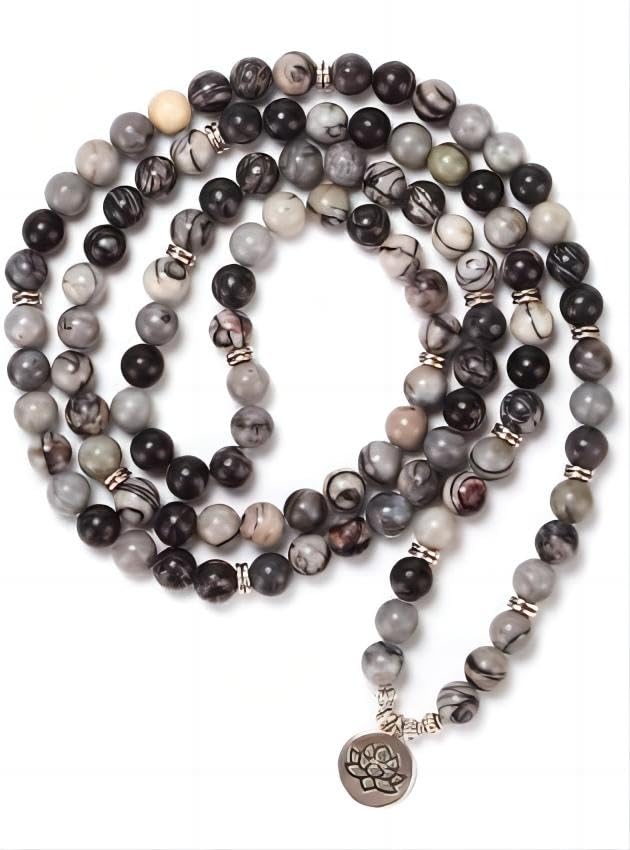 Mala Bead Strand Bracelet, 108 Buddhist Prayer Beads Yoga Meditation Green Malachite Beads Necklace Women man - style: Black Netstone