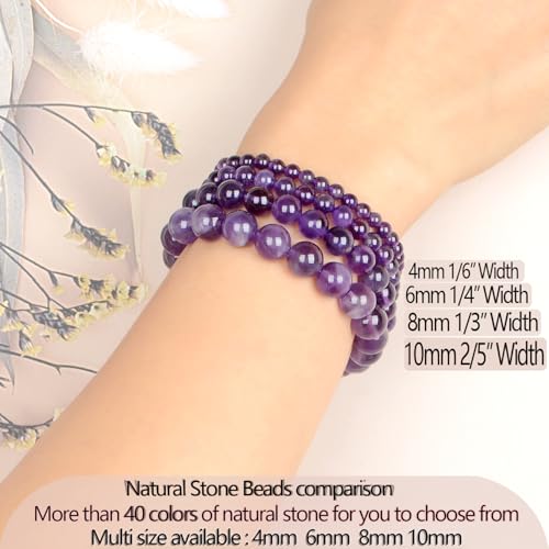 LPBeads Handmade Natural Gemstone Stretch Elastic Bracelet Healing Crystal Round Stone Beads Jewelry Gifts for Women Men - color: Amethyst, size: 6mm