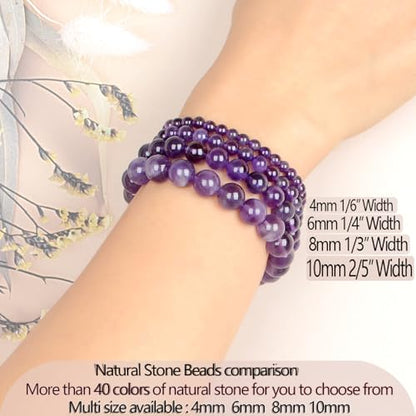 LPBeads Handmade Natural Gemstone Stretch Elastic Bracelet Healing Crystal Round Stone Beads Jewelry Gifts for Women Men - color: Amethyst, size: 6mm