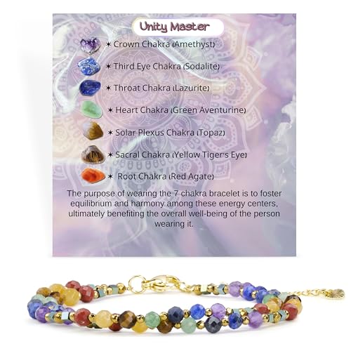 Farfume Beaded Bracelets for Women, Chakra Crystal 4mm Beads Gemstone Natural Stone Bead Spiritual Jewelry Gifts for Women - color: Colorful Chakra-Well-Being