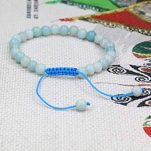 Keleny Natural Gemtone 6mm Round Beads Crystal Adjustable Braided Macrame Tassels Bracelets Unisex - color: Blue Amazonite