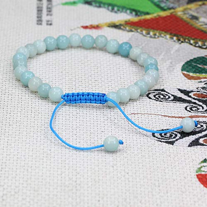 Keleny Natural Gemtone 6mm Round Beads Crystal Adjustable Braided Macrame Tassels Bracelets Unisex - color: Blue Amazonite