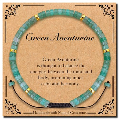 BONNY BOXX Braided Genuine Bracelet, Elegant Handcrafted Natural Gemstone Crystal Bracelet Healing Power Energy Inspirational Gifts with Card for Unisex - color: Green Aventurine, size: 2*4MM