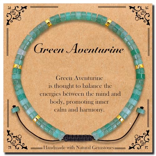 BONNY BOXX Braided Genuine Bracelet, Elegant Handcrafted Natural Gemstone Crystal Bracelet Healing Power Energy Inspirational Gifts with Card for Unisex - color: Green Aventurine, size: 2*4MM