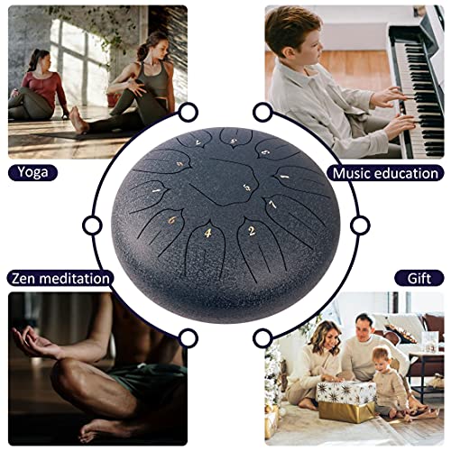 Steel Tongue Drum 12 Inch 11 Notes for Adults - Ethereal Metal Instrument for Meditation & Yoga with Music Book, Mallets & Carry Bag (Navy) - color: Dark Blue
