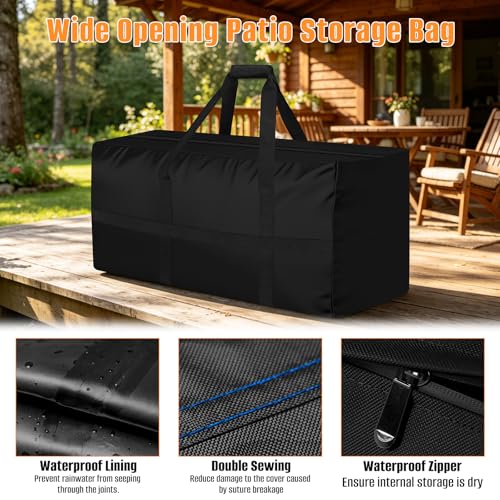 LYHNMW Outdoor Cushion Storage Bag, 600D Oxford Fabric Waterproof Extra Large Patio Furniture Bag, Cushion Organizer Bag with Zipper & Padded Handle(59"L x 20"W x 28"H)