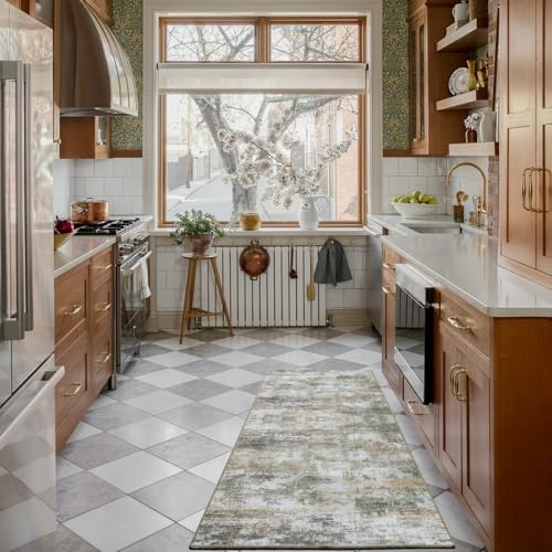 WILLSUN Washable Area Rugs, 2x6 Non-Slip Boho Area Rugs for Kitchen, Living Room, Bedroom, Machine Washable Vintage Rug, Indoor Floral Print Carpet for Home Decor, Kid & Pet Friendly Mat - color: Beige/Multi, size: 2' x 6' (Rectangular)