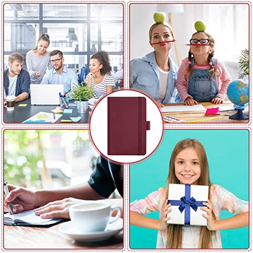 Laumoi Small Notebooks A6 Pocket Journals 3.5 x 5.5 Inch Small Leather Notebook Mini Ruled Lined Journal with Elastic Band Pen Holder Page Marker Ribbons(Wine Red,40 Pieces) - color: Wine Red