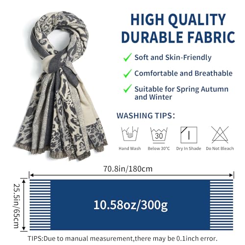 QIUTIMIY Pashmina Shawl Wraps for Womens Winter Scarf Reversible Pattern Designer Ladies Shawls and Wraps for Evening Dresses - color: Flower2-grey