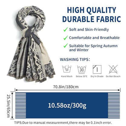 QIUTIMIY Pashmina Shawl Wraps for Womens Winter Scarf Reversible Pattern Designer Ladies Shawls and Wraps for Evening Dresses - color: Flower2-grey